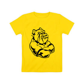 Детская футболка хлопок с принтом Бульдог в Петрозаводске, 100% хлопок | круглый вырез горловины, полуприлегающий силуэт, длина до линии бедер | бульдог | пес | силовой спор | собака | спорт