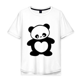 Мужская футболка хлопок Oversize с принтом Панда с сердцем panda heart в Петрозаводске, 100% хлопок | свободный крой, круглый ворот, “спинка” длиннее передней части | панда