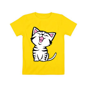 Детская футболка хлопок с принтом милый котенок в Петрозаводске, 100% хлопок | круглый вырез горловины, полуприлегающий силуэт, длина до линии бедер | киса | котёнок | котик | кошки | милые | милый | милый котенок