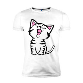 Мужская футболка премиум с принтом милый котенок в Петрозаводске, 92% хлопок, 8% лайкра | приталенный силуэт, круглый вырез ворота, длина до линии бедра, короткий рукав | киса | котёнок | котик | кошки | милые | милый | милый котенок