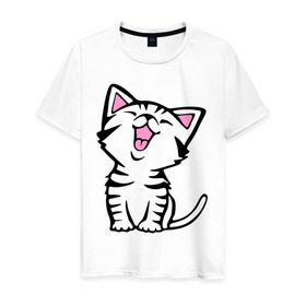 Мужская футболка хлопок с принтом милый котенок в Петрозаводске, 100% хлопок | прямой крой, круглый вырез горловины, длина до линии бедер, слегка спущенное плечо. | киса | котёнок | котик | кошки | милые | милый | милый котенок