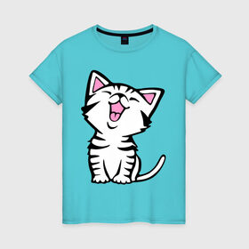 Женская футболка хлопок с принтом милый котенок в Петрозаводске, 100% хлопок | прямой крой, круглый вырез горловины, длина до линии бедер, слегка спущенное плечо | киса | котёнок | котик | кошки | милые | милый | милый котенок