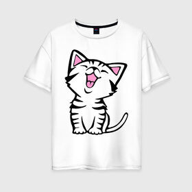 Женская футболка хлопок Oversize с принтом милый котенок в Петрозаводске, 100% хлопок | свободный крой, круглый ворот, спущенный рукав, длина до линии бедер
 | киса | котёнок | котик | кошки | милые | милый | милый котенок