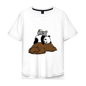 Мужская футболка хлопок Oversize с принтом comfort bed - комфортный медведь в Петрозаводске, 100% хлопок | свободный крой, круглый ворот, “спинка” длиннее передней части | панда