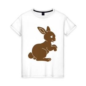 Женская футболка хлопок с принтом Зайчик в Петрозаводске, 100% хлопок | прямой крой, круглый вырез горловины, длина до линии бедер, слегка спущенное плечо | белый кролик | животные | зайчик | кролик | милый зайка