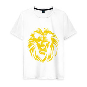 Мужская футболка хлопок с принтом Лев царь зверей в Петрозаводске, 100% хлопок | прямой крой, круглый вырез горловины, длина до линии бедер, слегка спущенное плечо. | голова льва | животное | зверь | лев царь зверей | царь зверей