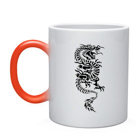 Кружка хамелеон с принтом Японский дракон в Петрозаводске, керамика | меняет цвет при нагревании, емкость 330 мл | media | дракон | прикольные картинки | трайблы и узоры 
автор: pavecher | японский дракон