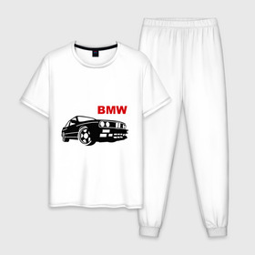 Мужская пижама хлопок с принтом bmw в Петрозаводске, 100% хлопок | брюки и футболка прямого кроя, без карманов, на брюках мягкая резинка на поясе и по низу штанин
 | 