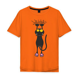 Мужская футболка хлопок Oversize с принтом Висящий кот в Петрозаводске, 100% хлопок | свободный крой, круглый ворот, “спинка” длиннее передней части | Тематика изображения на принте: висящий кот | когти | котик | котяра | кошки | милый кот | повис | черный кот