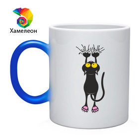 Кружка хамелеон с принтом Висящий кот в Петрозаводске, керамика | меняет цвет при нагревании, емкость 330 мл | висящий кот | когти | котик | котяра | кошки | милый кот | повис | черный кот