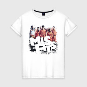 Женская футболка хлопок с принтом MisFits в Петрозаводске, 100% хлопок | прямой крой, круглый вырез горловины, длина до линии бедер, слегка спущенное плечо | 