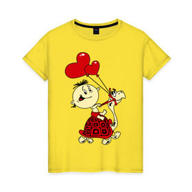 Женская футболка хлопок с принтом Верхом на черепахе в Петрозаводске, 100% хлопок | прямой крой, круглый вырез горловины, длина до линии бедер, слегка спущенное плечо | верхом на черепахе | детские | шарики