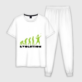 Мужская пижама хлопок с принтом Tennis Evolution в Петрозаводске, 100% хлопок | брюки и футболка прямого кроя, без карманов, на брюках мягкая резинка на поясе и по низу штанин
 | tennis evolution | мяч | спорт | теннис | эволюция