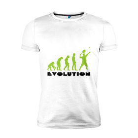 Мужская футболка премиум с принтом Tennis Evolution в Петрозаводске, 92% хлопок, 8% лайкра | приталенный силуэт, круглый вырез ворота, длина до линии бедра, короткий рукав | tennis evolution | мяч | спорт | теннис | эволюция