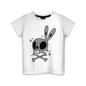 Детская футболка хлопок с принтом Череп зайца в Петрозаводске, 100% хлопок | круглый вырез горловины, полуприлегающий силуэт, длина до линии бедер | животные | зайка | кости | мертвый зайка | череп | череп зайца | черепа