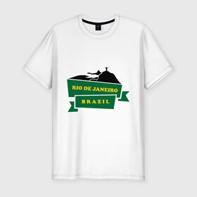 Мужская футболка премиум с принтом Rio de Janeiro (Brazil) в Петрозаводске, 92% хлопок, 8% лайкра | приталенный силуэт, круглый вырез ворота, длина до линии бедра, короткий рукав | brazil | rio de janeiro | туристические