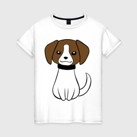 Женская футболка хлопок с принтом Милая собачка в Петрозаводске, 100% хлопок | прямой крой, круглый вырез горловины, длина до линии бедер, слегка спущенное плечо | 