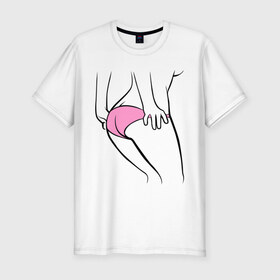 Мужская футболка премиум с принтом Розовые трусики в Петрозаводске, 92% хлопок, 8% лайкра | приталенный силуэт, круглый вырез ворота, длина до линии бедра, короткий рукав | идеальное тело | розовые трусики | тело