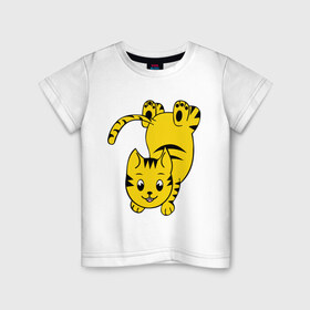 Детская футболка хлопок с принтом Веселый котенок в Петрозаводске, 100% хлопок | круглый вырез горловины, полуприлегающий силуэт, длина до линии бедер | Тематика изображения на принте: 