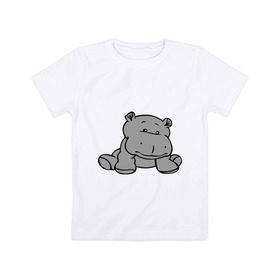 Детская футболка хлопок с принтом Бегемотик в Петрозаводске, 100% хлопок | круглый вырез горловины, полуприлегающий силуэт, длина до линии бедер | бегемот | бегемотик | болото | животное | серый бегемотик
