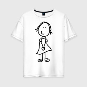 Женская футболка хлопок Oversize с принтом человечки с цветком парная жен в Петрозаводске, 100% хлопок | свободный крой, круглый ворот, спущенный рукав, длина до линии бедер
 | 14 февраля | love is.. | влюбленным | все | парные | человечки с цветком парная жен