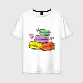 Женская футболка хлопок Oversize с принтом Макароне в Петрозаводске, 100% хлопок | свободный крой, круглый ворот, спущенный рукав, длина до линии бедер
 | макароне | парные | печеньки | пирожное
