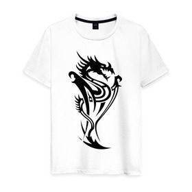 Мужская футболка хлопок с принтом Яростный дракон в Петрозаводске, 100% хлопок | прямой крой, круглый вырез горловины, длина до линии бедер, слегка спущенное плечо. | дракон | прикольные картинки | трайблы и узоры | яростный дракон
