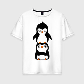 Женская футболка хлопок Oversize с принтом Пингвины в Петрозаводске, 100% хлопок | свободный крой, круглый ворот, спущенный рукав, длина до линии бедер
 | 14 февраля | влюбленным | пингвины | прикольные картинки