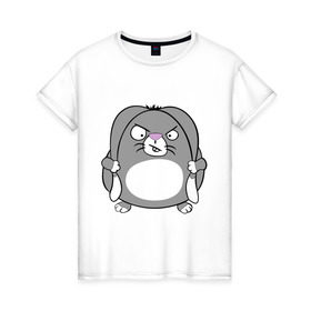 Женская футболка хлопок с принтом Толстый заяц в Петрозаводске, 100% хлопок | прямой крой, круглый вырез горловины, длина до линии бедер, слегка спущенное плечо | животные | зайка | злой заяц | серый заяц | толстый заяц
