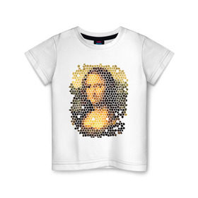 Детская футболка хлопок с принтом Mona Lisa в Петрозаводске, 100% хлопок | круглый вырез горловины, полуприлегающий силуэт, длина до линии бедер | Тематика изображения на принте: mona lisa | леонардо да винчи | мозаика | мона лиза | фреска