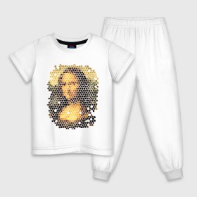 Детская пижама хлопок с принтом Mona Lisa в Петрозаводске, 100% хлопок |  брюки и футболка прямого кроя, без карманов, на брюках мягкая резинка на поясе и по низу штанин
 | Тематика изображения на принте: mona lisa | леонардо да винчи | мозаика | мона лиза | фреска
