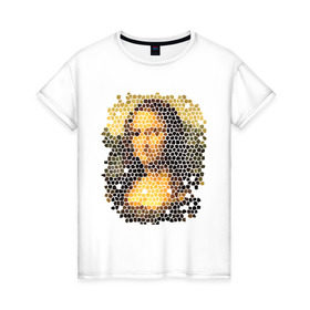 Женская футболка хлопок с принтом Mona Lisa в Петрозаводске, 100% хлопок | прямой крой, круглый вырез горловины, длина до линии бедер, слегка спущенное плечо | mona lisa | леонардо да винчи | мозаика | мона лиза | фреска