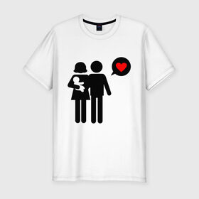 Мужская футболка премиум с принтом Счастливые родители в Петрозаводске, 92% хлопок, 8% лайкра | приталенный силуэт, круглый вырез ворота, длина до линии бедра, короткий рукав | Тематика изображения на принте: 14 февраля | love is.. | влюбленным | любовь | молодожены | родители | счастливые родители