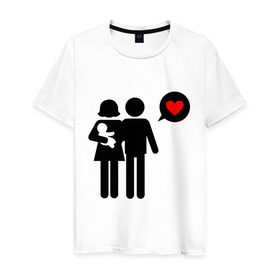 Мужская футболка хлопок с принтом Счастливые родители в Петрозаводске, 100% хлопок | прямой крой, круглый вырез горловины, длина до линии бедер, слегка спущенное плечо. | 14 февраля | love is.. | влюбленным | любовь | молодожены | родители | счастливые родители