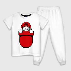 Детская пижама хлопок с принтом Марио в кармане в Петрозаводске, 100% хлопок |  брюки и футболка прямого кроя, без карманов, на брюках мягкая резинка на поясе и по низу штанин
 | nintendo | марио | нинтендо