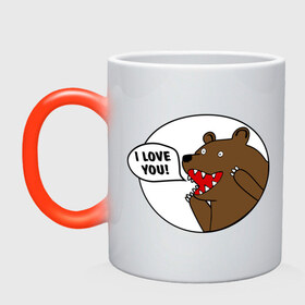 Кружка хамелеон с принтом Медведь - я люблю тебя в Петрозаводске, керамика | меняет цвет при нагревании, емкость 330 мл | Тематика изображения на принте: i | love | you | люблю | любовь | медвед | медведь