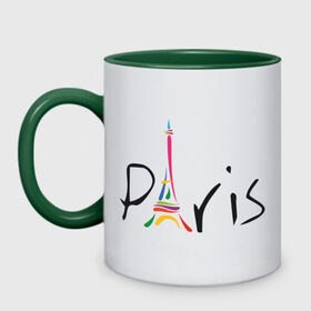 Кружка двухцветная с принтом Красочный Париж в Петрозаводске, керамика | объем — 330 мл, диаметр — 80 мм. Цветная ручка и кайма сверху, в некоторых цветах — вся внутренняя часть | башня | красочный париж | париж | туристические | франция | эльфивая башня