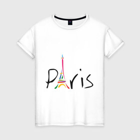 Женская футболка хлопок с принтом Красочный Париж в Петрозаводске, 100% хлопок | прямой крой, круглый вырез горловины, длина до линии бедер, слегка спущенное плечо | башня | красочный париж | париж | туристические | франция | эльфивая башня