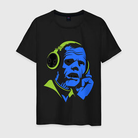 Мужская футболка хлопок с принтом Зомби в наушниках в Петрозаводске, 100% хлопок | прямой крой, круглый вырез горловины, длина до линии бедер, слегка спущенное плечо. | зомби