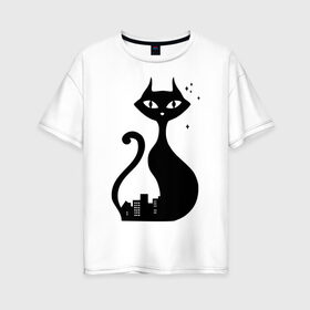 Женская футболка хлопок Oversize с принтом влюбленные коты (Кошка) в Петрозаводске, 100% хлопок | свободный крой, круглый ворот, спущенный рукав, длина до линии бедер
 | 14 февраля 
 день святого валентина | влюбленные коты | все | для двоих | идеи подарков | киса | кошка | парные