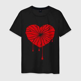 Мужская футболка хлопок с принтом Разбитое сердце в Петрозаводске, 100% хлопок | прямой крой, круглый вырез горловины, длина до линии бедер, слегка спущенное плечо. | день святого валентина | кровь | любовь | разбитое сердце | сердце