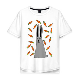 Мужская футболка хлопок Oversize с принтом кролик и морковка парная в Петрозаводске, 100% хлопок | свободный крой, круглый ворот, “спинка” длиннее передней части | 14 февраля | все | день святого валентина | для двоих | идеи подарков | кролик и морковка | парные