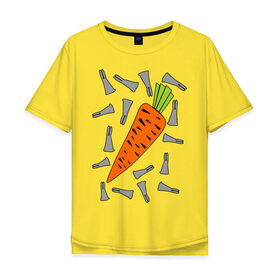 Мужская футболка хлопок Oversize с принтом морковка и кролик парная в Петрозаводске, 100% хлопок | свободный крой, круглый ворот, “спинка” длиннее передней части | 14 февраля | все | день святого валентина | для двоих | идеи подарков | морковка и кролик | парные