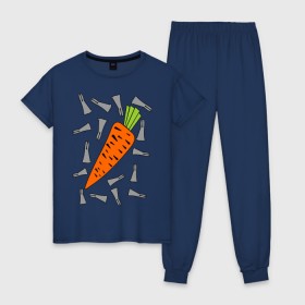 Женская пижама хлопок с принтом морковка и кролик парная в Петрозаводске, 100% хлопок | брюки и футболка прямого кроя, без карманов, на брюках мягкая резинка на поясе и по низу штанин | 14 февраля | все | день святого валентина | для двоих | идеи подарков | морковка и кролик | парные