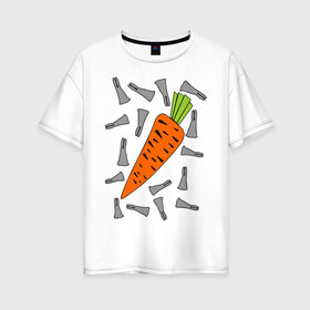 Женская футболка хлопок Oversize с принтом морковка и кролик парная в Петрозаводске, 100% хлопок | свободный крой, круглый ворот, спущенный рукав, длина до линии бедер
 | 14 февраля | все | день святого валентина | для двоих | идеи подарков | морковка и кролик | парные
