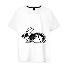 Мужская футболка хлопок с принтом Рентген зайца в Петрозаводске, 100% хлопок | прямой крой, круглый вырез горловины, длина до линии бедер, слегка спущенное плечо. | скелет