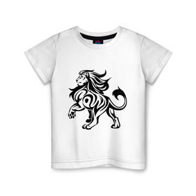 Детская футболка хлопок с принтом Лев в Петрозаводске, 100% хлопок | круглый вырез горловины, полуприлегающий силуэт, длина до линии бедер | лев | трайблы и узоры | узон льва | узор | царь | царь зверей