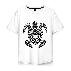 Мужская футболка хлопок Oversize с принтом Морская черепаха в Петрозаводске, 100% хлопок | свободный крой, круглый ворот, “спинка” длиннее передней части | морская | морская черепаха | трайблы и узоры | черепаха | черепашка