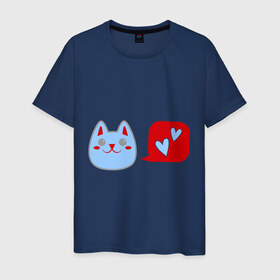 Мужская футболка хлопок с принтом Любящий котейка в Петрозаводске, 100% хлопок | прямой крой, круглый вырез горловины, длина до линии бедер, слегка спущенное плечо. | кошки | любовь | любящий котейка | мурка | сердечки