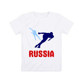 Детская футболка хлопок с принтом Конькобежцы в Петрозаводске, 100% хлопок | круглый вырез горловины, полуприлегающий силуэт, длина до линии бедер | коньки | конькобежцы | олимпиада | разное спортивное | спорт | спортсмены